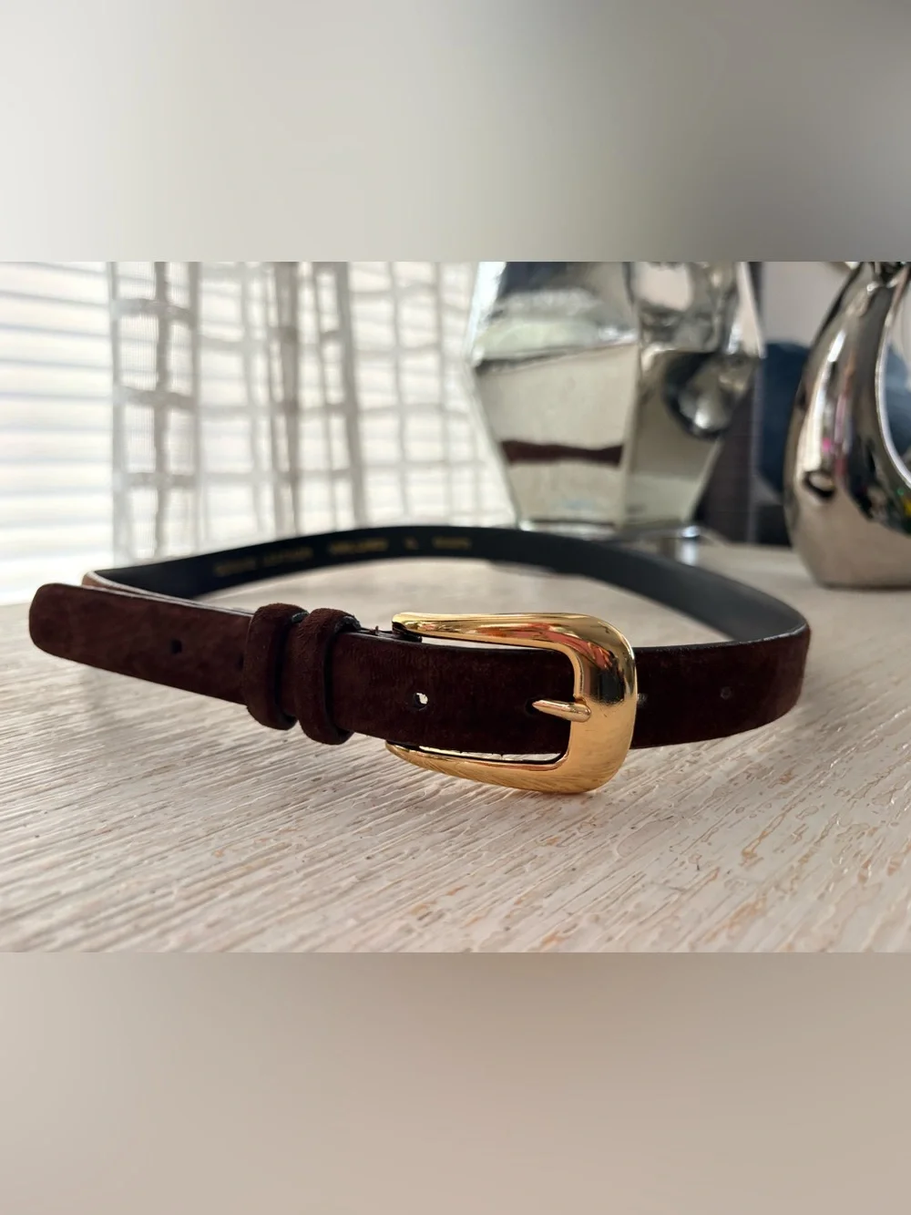 VTG Amanda Smith Brown Suede Leather Thin Belt Size XL